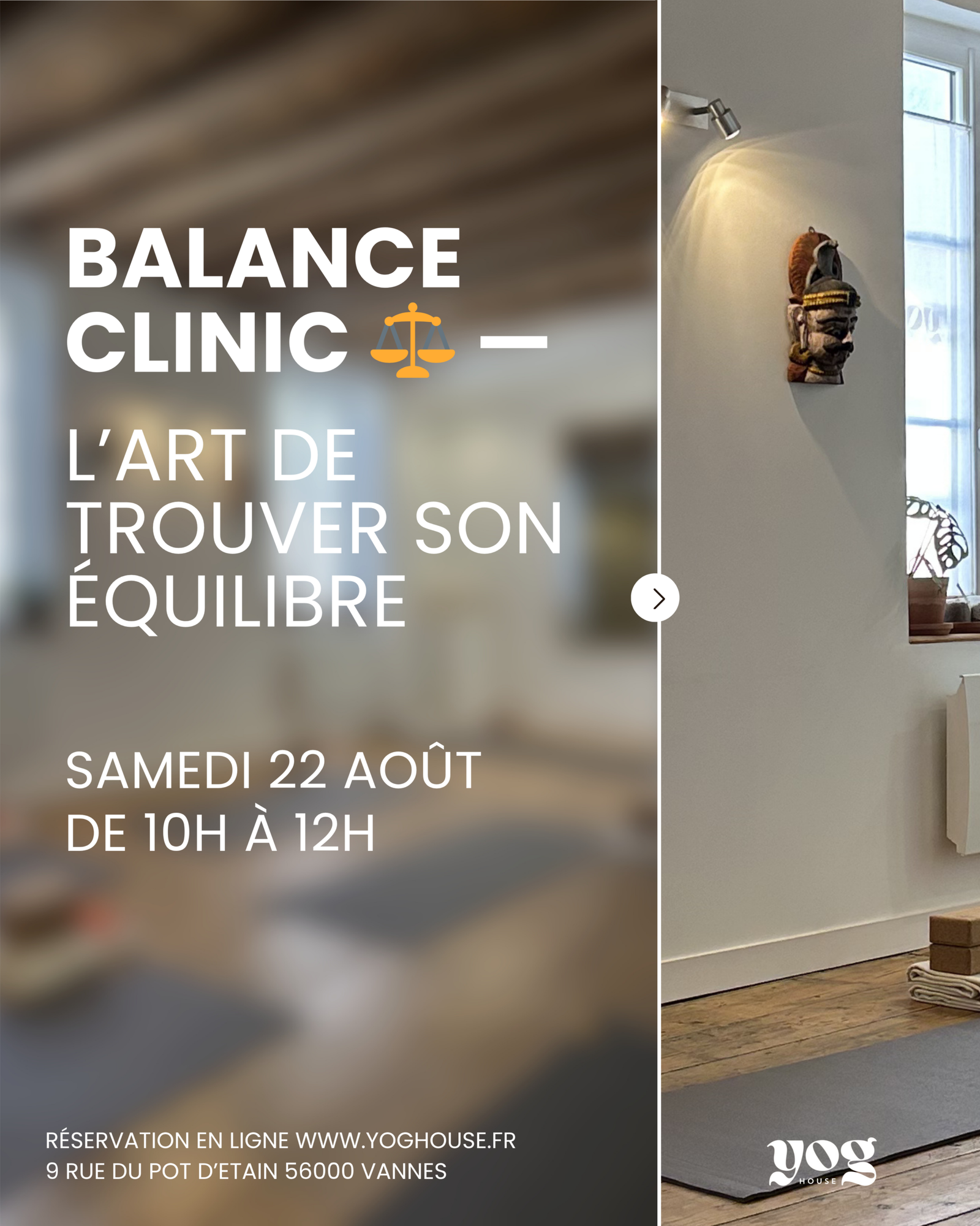 Cours Centre de yoga Vannes hypercentre cours de yoga débutant studio yoga vannes vinyasa hatha yog house – Location bureau Vannes massage bien-être soins spa location bureau cabinet vannes coworking neuroatypie tdah hpi